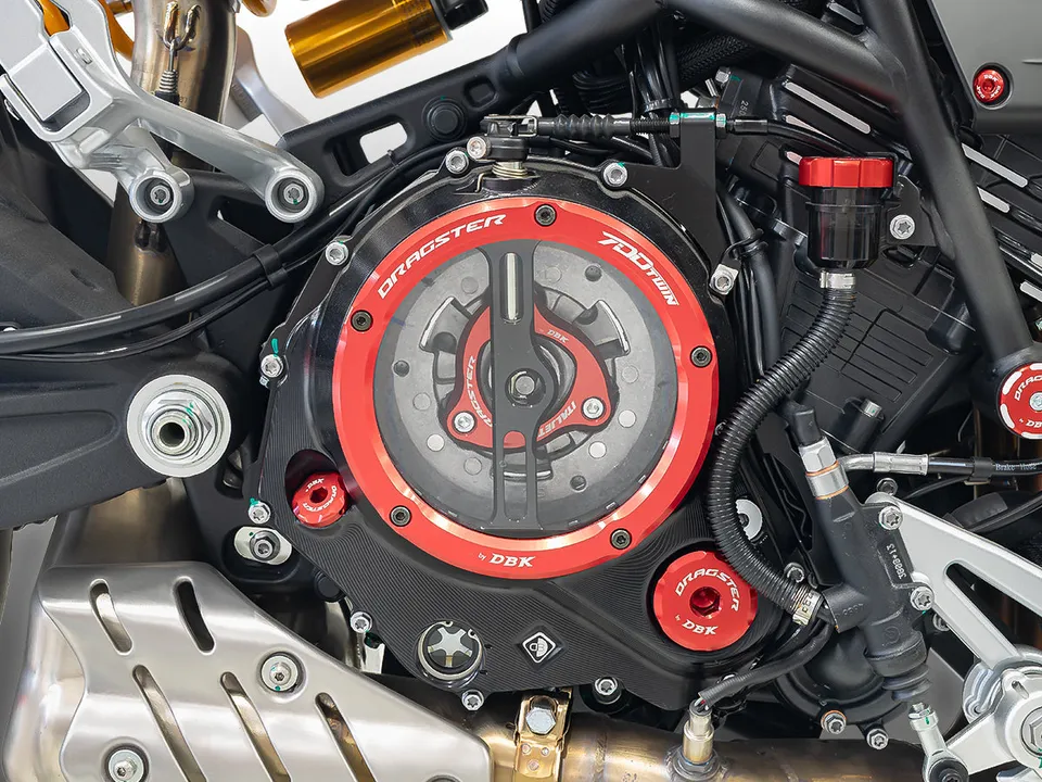 dbk-precision-series-couvercle-embrayage-dragster-700-rouge-avec-hublot image 1